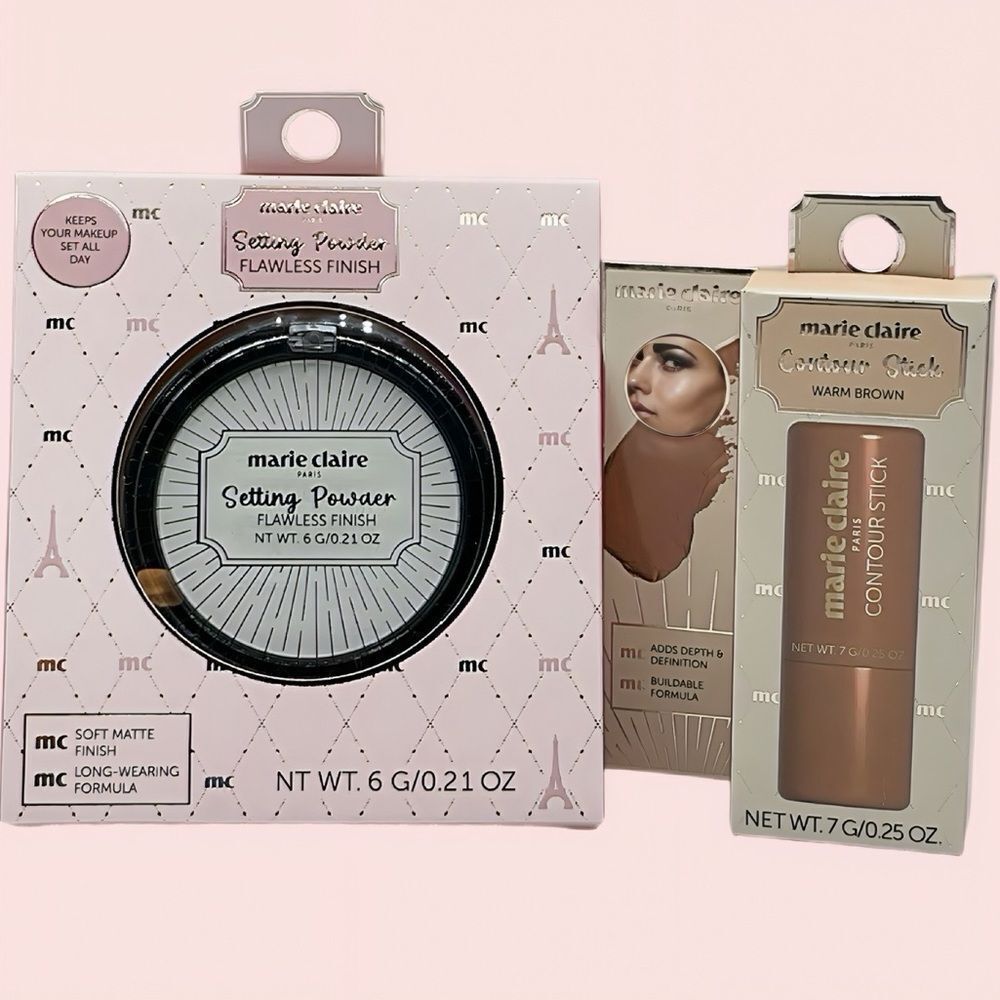 NWT NIB MARIE CLAIRE TRANSLUCENT SETTING POWDER & WARM BROWN CONTOUR STICK 2 PC